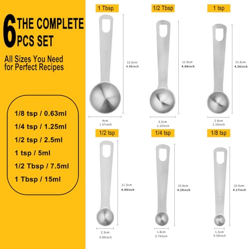 Jetonn Stainless Steel Measuring Spoons Set Metal Measuring Spoon Set For Dry 6 Piece Stainless Steel