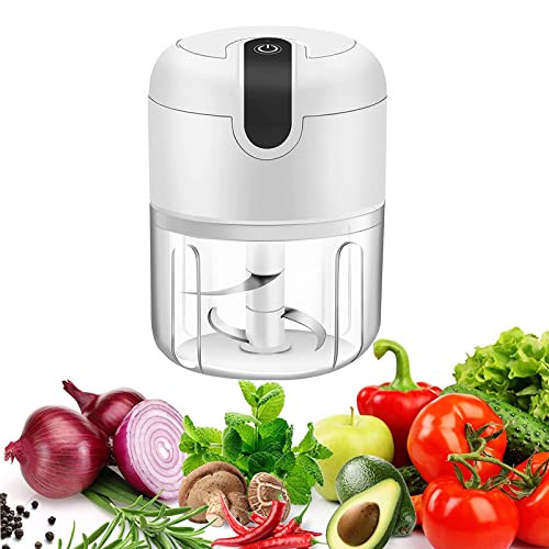 Vshinic Electric Mini Garlic ChopperFood ProcessorPortable Cordless Garlic Mincer MasherMeat Grinder With 250Ml White