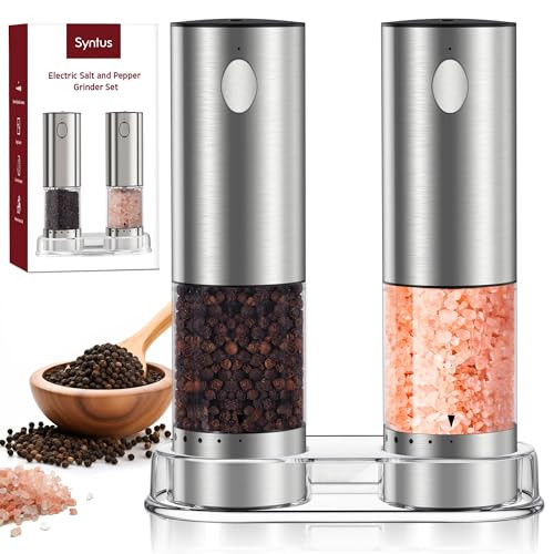 Syntus Electric Salt And Pepper Grinder Set UsbC Rechargeable Stainless Steel Automatic 95Ml Stainless Steel