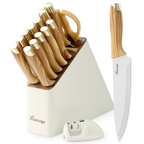 Hancorys Knife Block Set Kitchen Knife Set With Sharpener German Stainless Steel Stainless Steel
