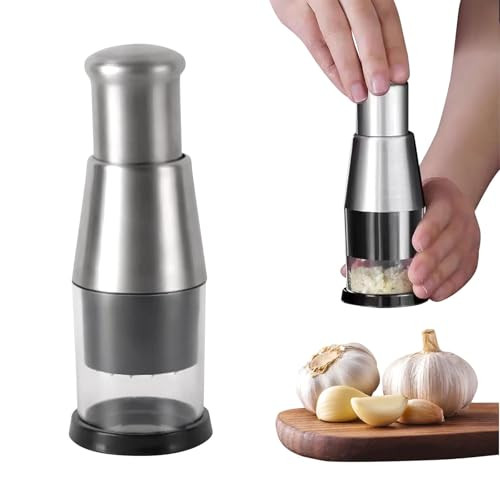 Vornetil Manual Food Chopper Compact Mini Dicer Stainless Steel Pressed Garlic Chopper Stainless Steel