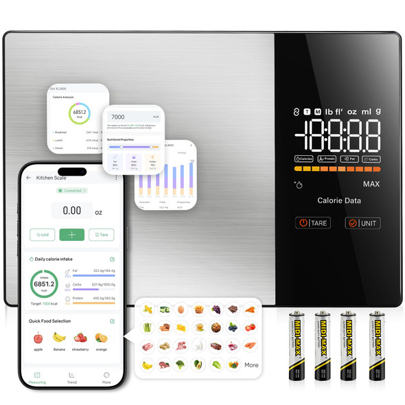 Kuaivo Smart Nutrition Food Scale With Led Display Tracks Calories Fat Carbs 1G