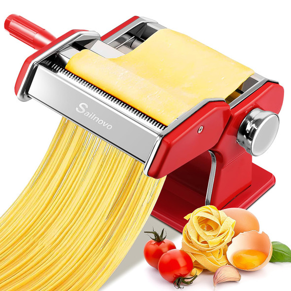 Sailnovo Pasta Maker Machine 180 Roller Pasta Maker 9 Adjustable Thickness Settings Red
