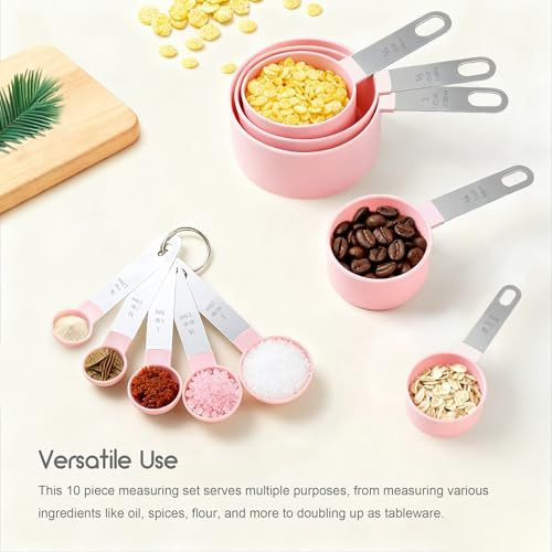 Djxrqy Measuring Cups And Spoons Set Stackable Measure Tools With Stainless Steel 10 Pieces Stainless Steel