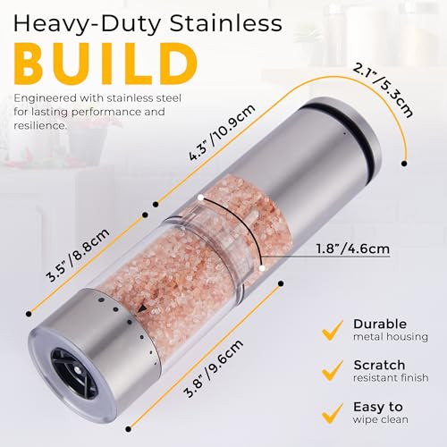 Cookerfy Electric Salt And Pepper Grinder Set Rechargeable Base Stainless Steel Automatic 95Ml Stainless Steel