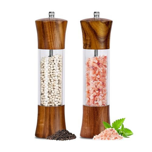 Xwxo Acacia Wood Premium Acrylic Salt And Pepper Grinder Set Salt And 8 Inches 2 Pack