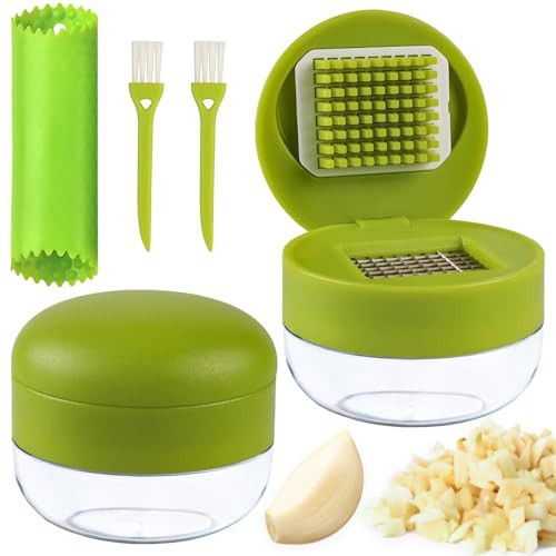 Nokiils Garlic Press Stainless Steel Garlic Mincer Crusher With Peeler And Cleaning 2 Pcs Stainless Steel