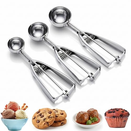 Otehetot Ice Cream Scoop Cookie Scoop Set Stainless Steel Ice Cream Scooper 3Pcs Set Of 3