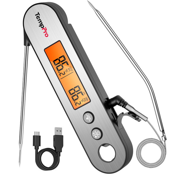 Temppro Tp610 Rechargeable Instant Read Meat Thermometer With Foldable Probe and Wired