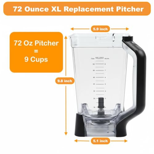 Nezpare Xl Pitcher With Lid And 6Blade Assembly Compatible With Ninja 72Oz