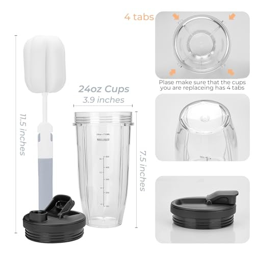 Oukelan Blender Cups For Ninja Blender Cups With Sip and Seal 24Oz 3 Pack