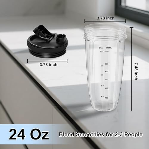 Chengsee Blender Cups For Ninja Blender Cups With ToGo Lids Compatible 24Oz 2 Pack