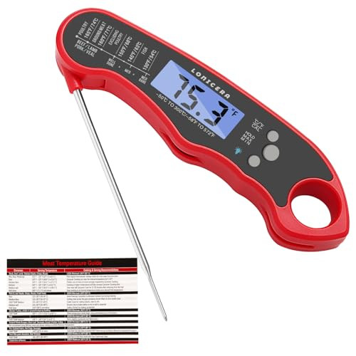 Lonicera Meat Thermometer Digital For Cooking Food. Waterproof and Instant Read For Red