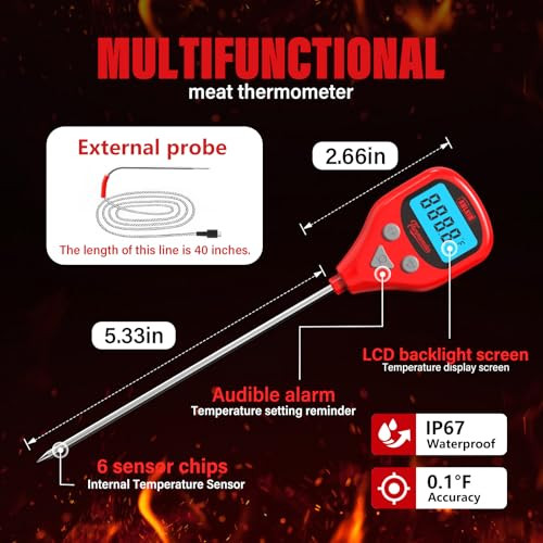 Awlkim Digital Meat Thermometer With 40Inch LeaveIn External Probe Rechargeable Instant Read