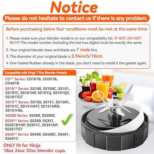 Bkfolium Ss101 Blade For Ninja Blender 4In/ 7 Fins Blender Blade 10Cm