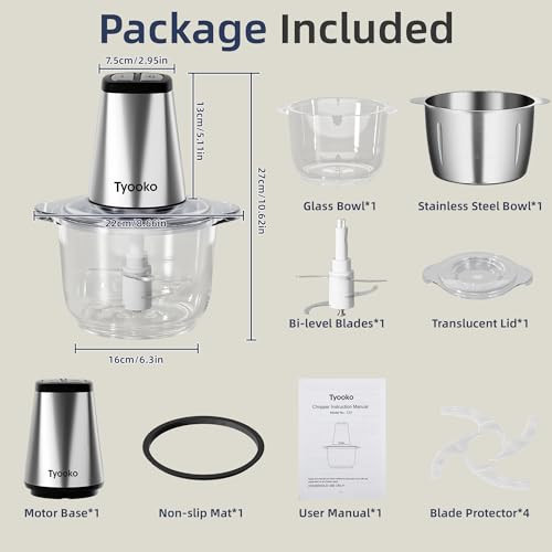 Tyooko Electric Food Processor Vegetable Chopper Easy Clean Meat Grinder With 2 8 Cup Stainless Steel