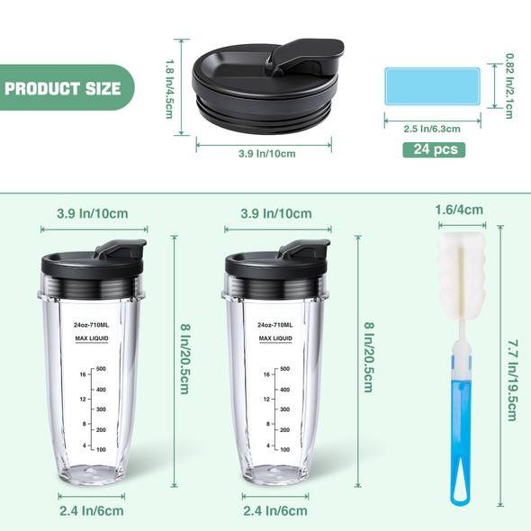 Guanqiao 2Pack Blender Cups: For Ninja With Sip/Seal Lid Cleaning Brush 24Oz 24Pcs