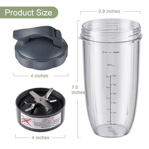 Equust 5Pcs Cups With FlipTop ToGoLid And Extractor Blade Compatible With Nutribullet 32Oz 600W