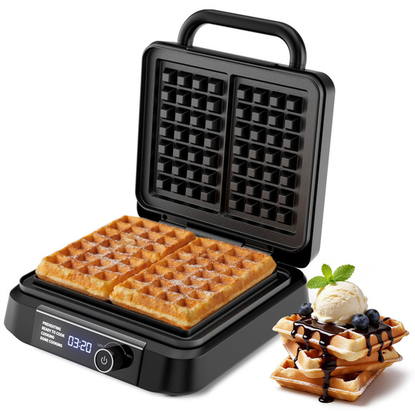 Novalife Waffle Maker Belgian Waffle Maker Dual Rectangular Thick Waffle Iron 7Level 1200W Stainless Steel