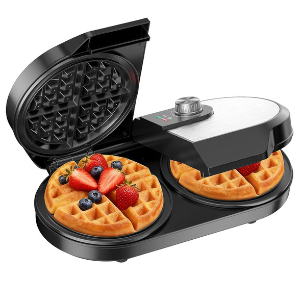 Novalife Double Waffle Maker 6.5 Belgian Waffle Maker With 2 Independent Adjustable 1200W Stainless Steel