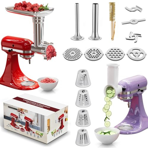 Guanqiao Meat Grinder and Cheese Grater Attachment For Kitchenaid Stand Mixer With 21Pcs