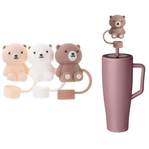 Faboumiu Cute Bear Silicone Straw Tip Covers Compatible With Brumate Era And 30Oz 3Pack