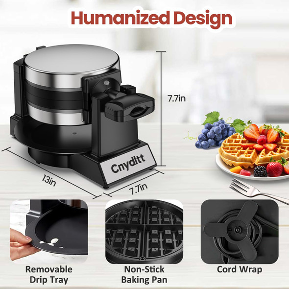 Cnydltt Double Waffle Maker 1400W Black