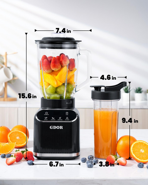 Gdor Professional Blender For Kitchen 1200 Peak Watts Smoothie Blender 5 Functions 52 Oz Black
