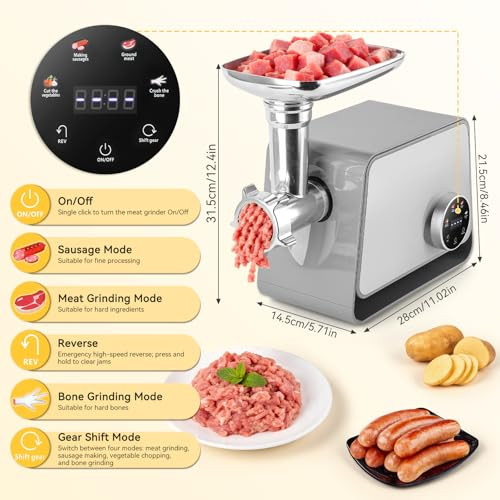 Jivoxia Electric Meat Grinder Max 3In1 With Touch Color Screen and AutoReverse 1200W Stainless Steel