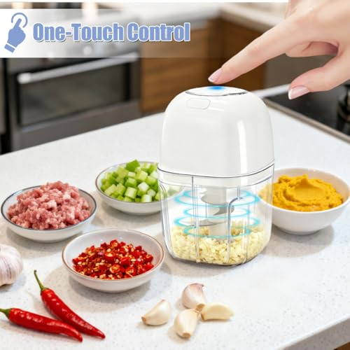 Msiud Electric Garlic Chopper Portable Food Processor Rechargeable Usb C Vegetable Blender 350Ml Stainless Steel