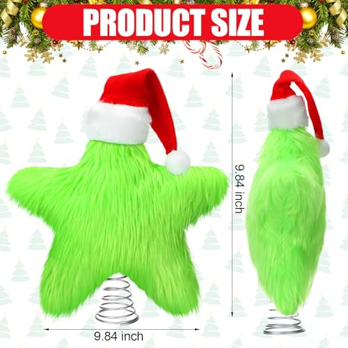 Vertintong Plush Christmas Star Tree Topper 9.84 Green Furry Star Xmas Tree Green