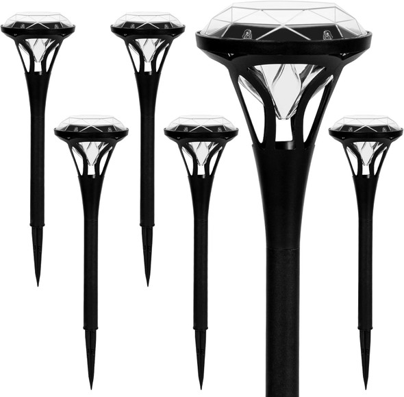 Solpex 6 Pack Diamond Solar Pathway Lights, Bright 5 Led Solar Lights Outdoor Waterproof, Up To 12 Hours Of Lighting Auto On/Off