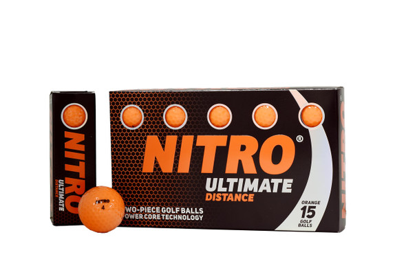 Nitro Long Distance HighDurability Golf Balls (15Pk) All LevelsNitro Ultimate Distance Titanium Orange