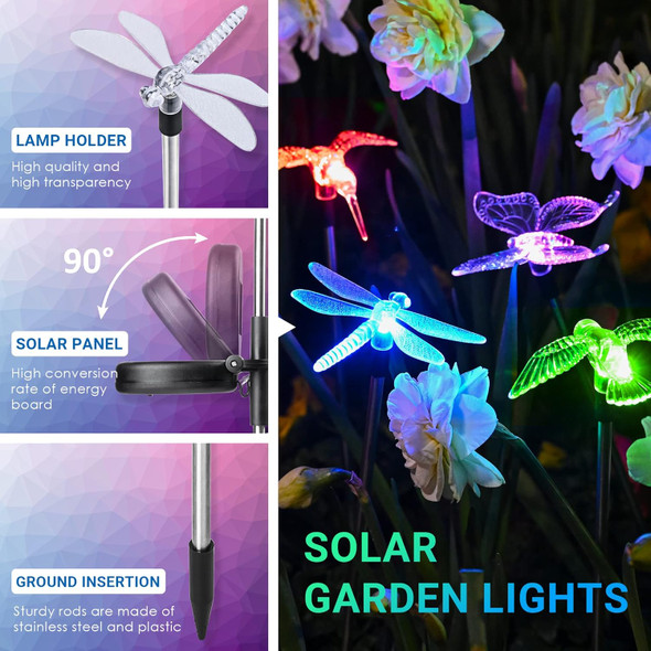 Solpex Solar Garden Lights, 3 Pack Solar Butterfly Lights Christmas Outdoor Decorations, MultiColor Changing Led Solar Light Stak