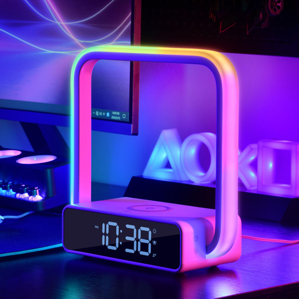 Agek Digital Alarm Clock Wireless Charger Dimmable Small Bedside Lamp With Alarm
