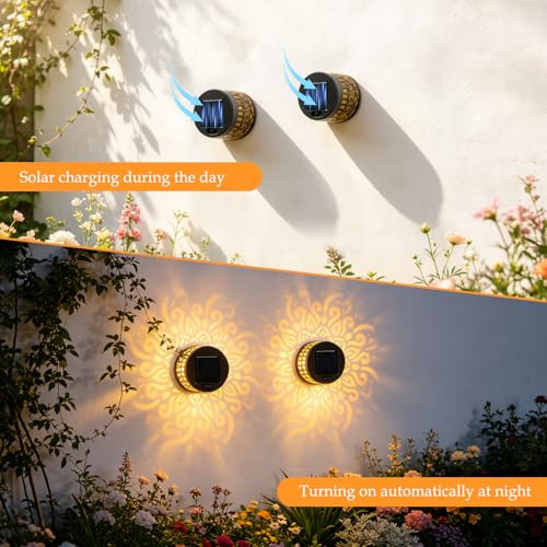Bajorp Decorative Solar Mandala LightsSolar Powered Outdoor Deck Step Wall LightsMandala Theme 2 Pack