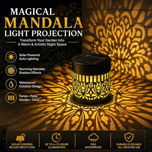 Notifaence Solar Mandala Projector Light Outdoor WallDecorative Solar Mandala Lights OutdoorMetal Solar 1Pc