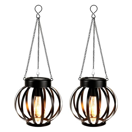 Yakii Solar Lanterns Outdoor Waterproof Metal Hanging SolarPowered Lights Warm White Led 2 Pack White