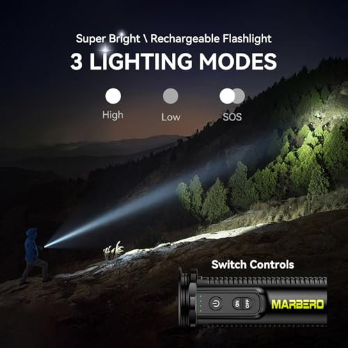 Marbero [Fathersdaygifts] Rechargeable Flashlight High Lumens With 4000Mah Battery Focused Beam Super