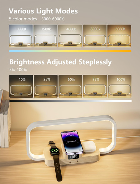 Crll Led Bedside Lamp With Wireless Charger 3In1 Touch Control Table Lamp