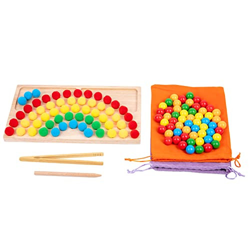 Adena Montessori Wooden Peg Balls DoubleSided Rainbow Beads Game Counting Matching Game Bead