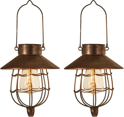 Yakii Solar Lantern Hanging Waterproof Outdoor Metal Lamp With Warm White Light 2 Pack White