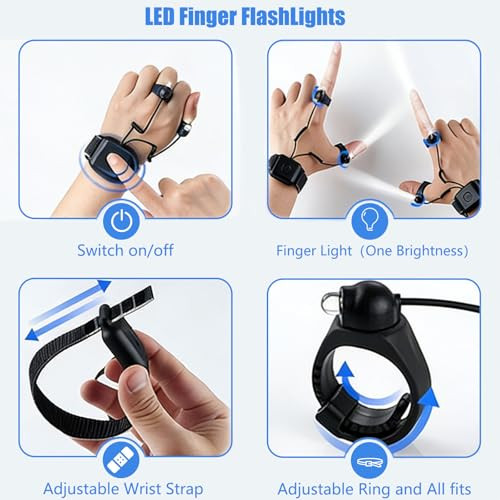 Noger Rechargeable Finger Flashlights Lightweight And Adjustable Gifts For Men Women HandsFree 2 Pack