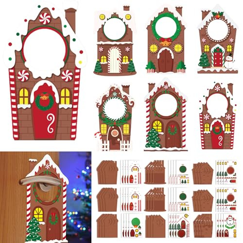 Vertintong Christmas Gingerbread House Door Knob Hanger Crafts Kit Paper Christmas Crafts 24 Sets