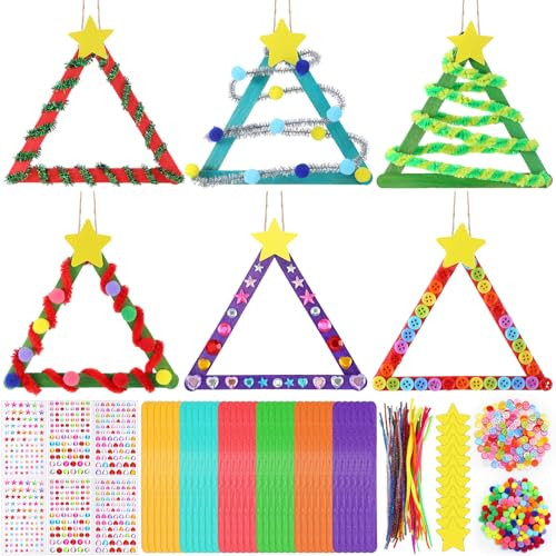 Vertintong Christmas Craft Kits Diy Stick Christmas Tree Ornaments Decoration Craft Stick 30 Sets