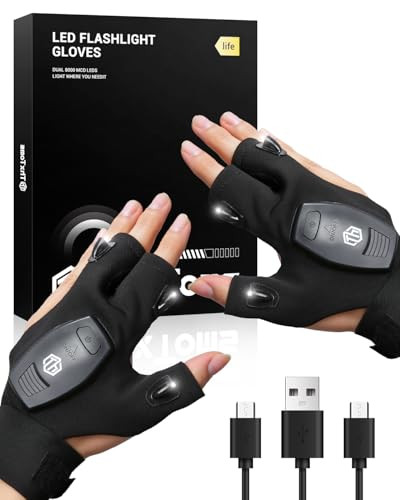 Thxtoms Rechargeable Flashlight Gloves For Men HandsFree Work Gloves With 3Leds Light