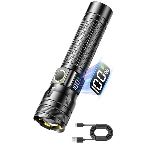 Gotellx Rechargeable Led Flashlights With Digital Power Display Zoomable High Lumens Bright
