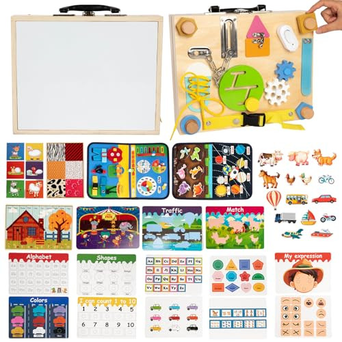 Adena Montessori Busy Board Box For Toddlers 3+ 6 In 1 Montessori Toys