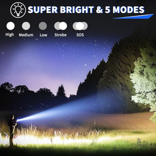 Uuyee Rechargeable Flashlights High Lumens Super Bright Flashlight 5Modes Led Flashlight Rechargeable 3Pack