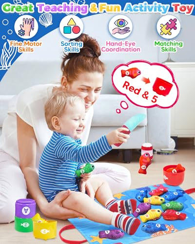 Gagule Montessori Toys For 1 Year Old Toddler Fishing Game With Stacking